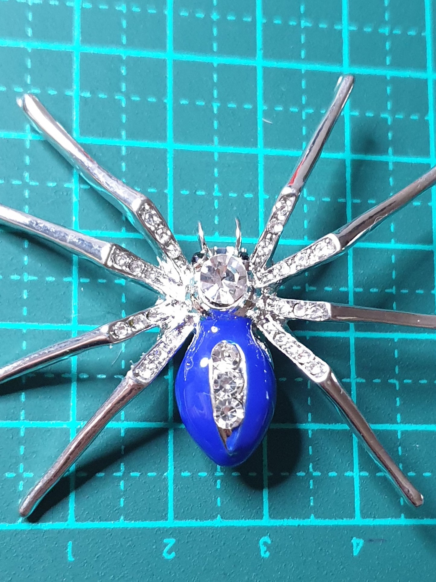 Spider Brooch - Blue and Clear