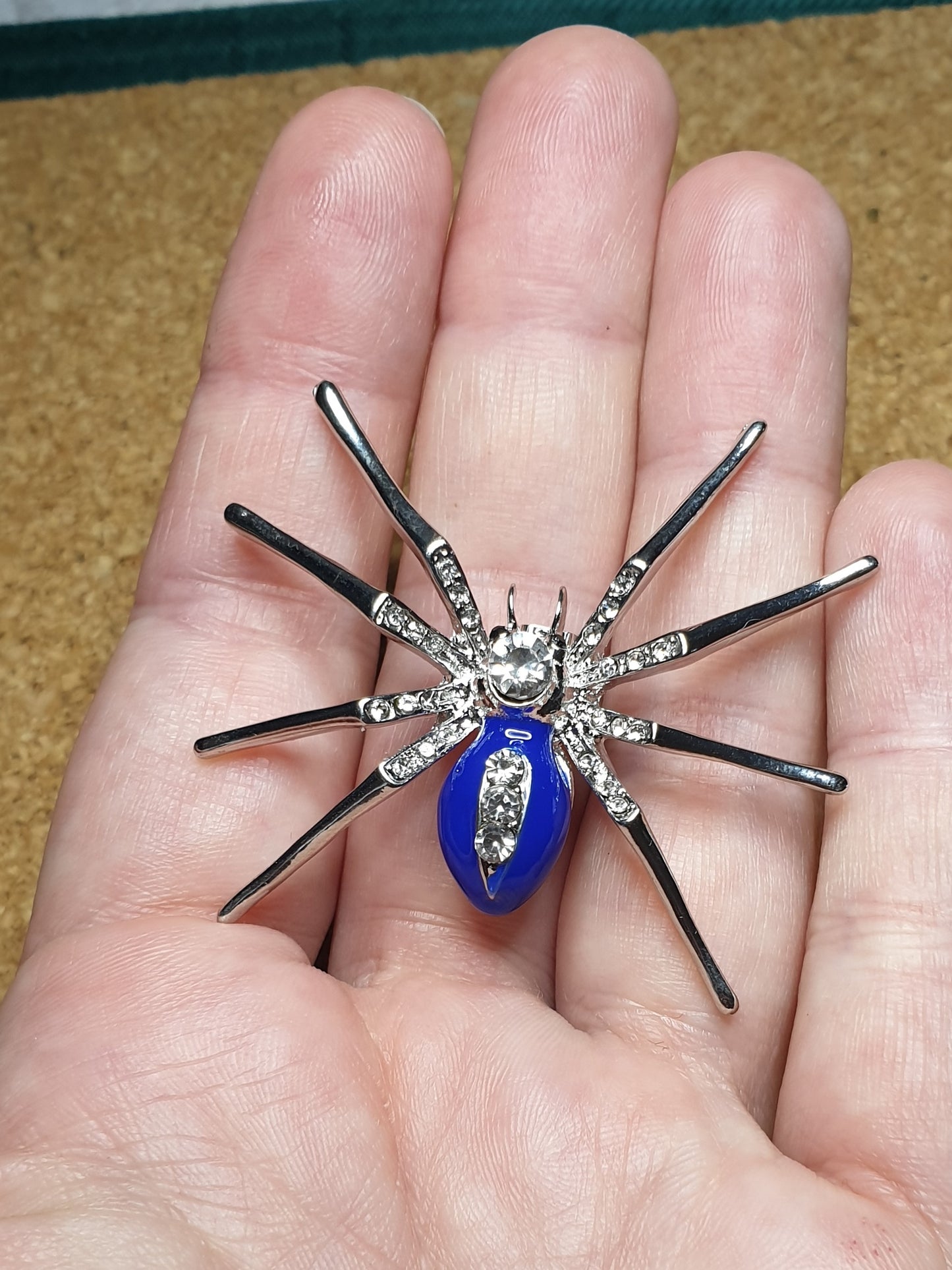 Spider Brooch - Blue and Clear