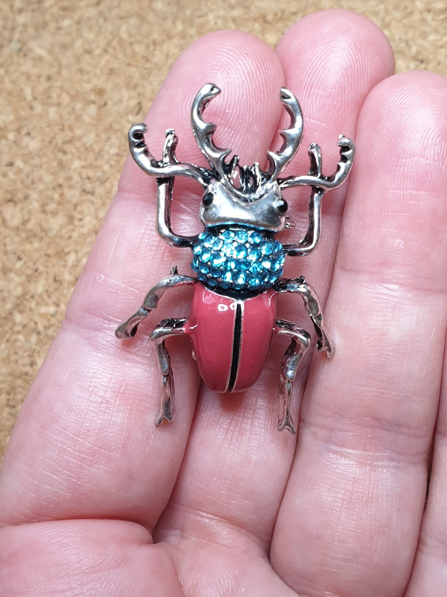 Stag Beetle Brooch - Pink