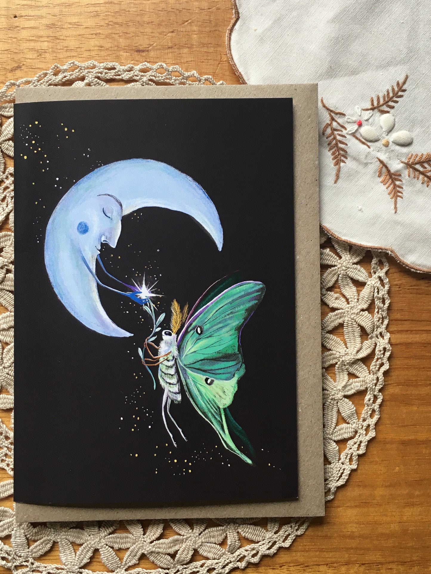 Luna Moth and Moon Greeting Card