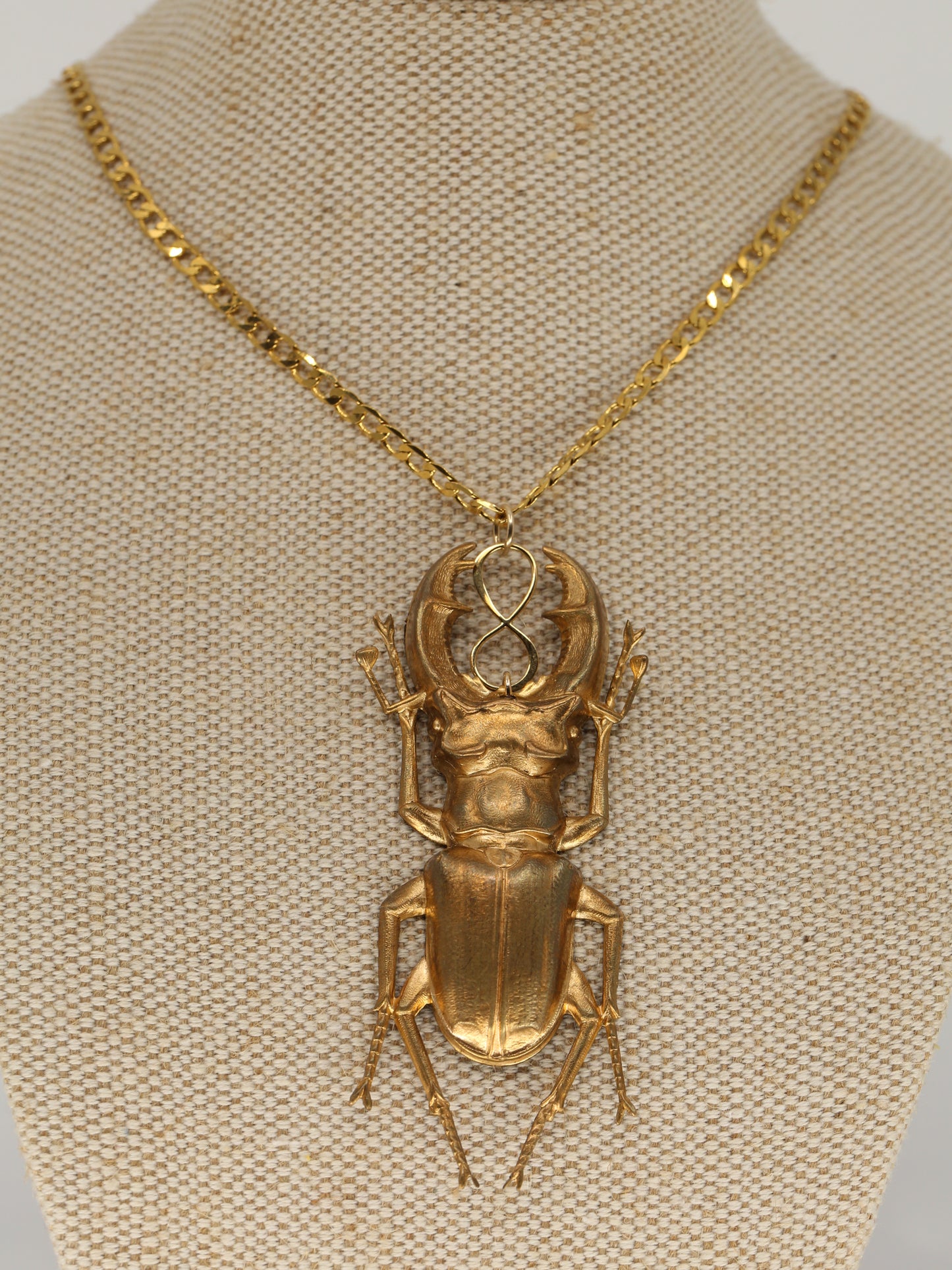 Gold-filled stag beetle necklace