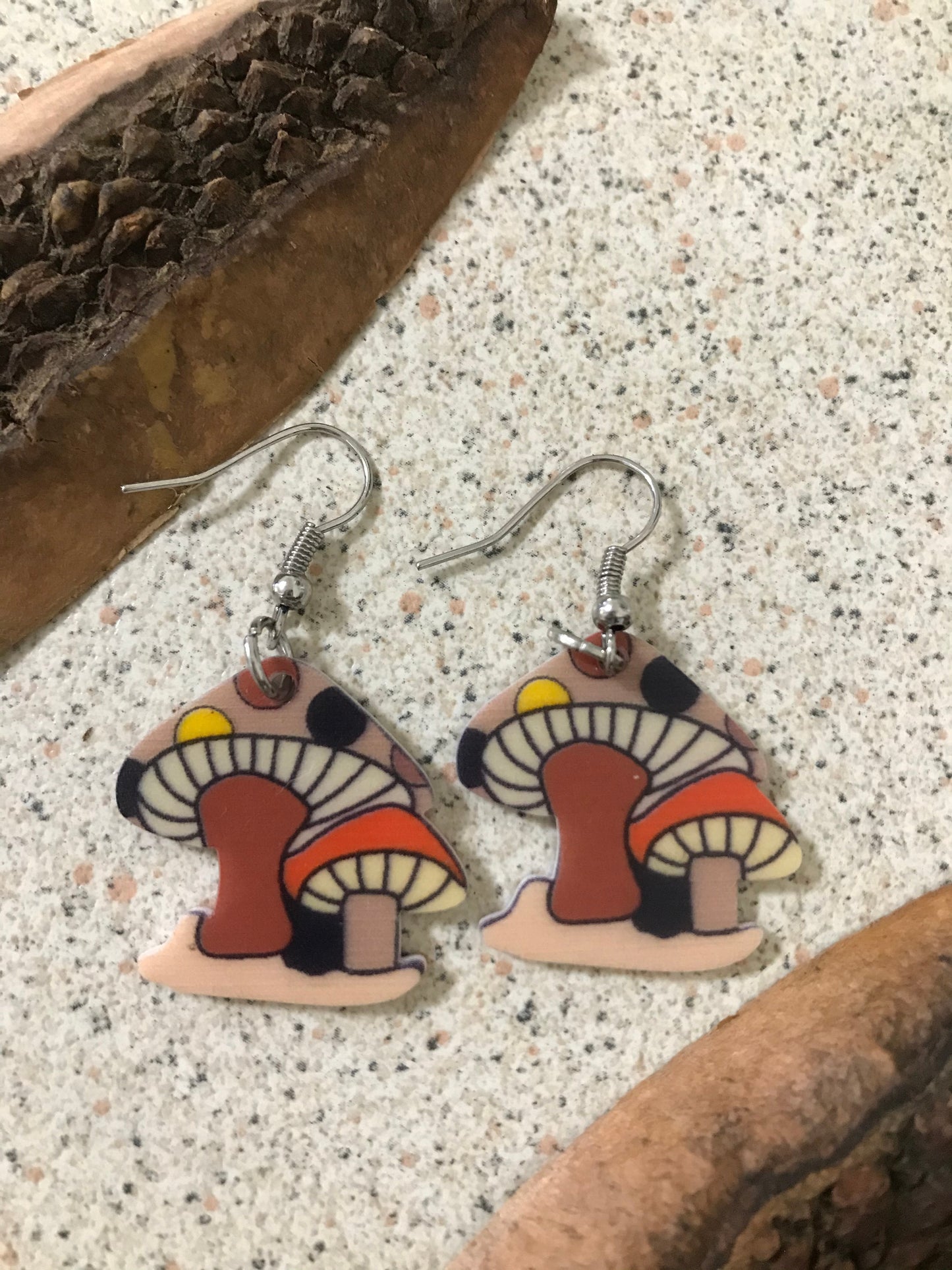 Brown cartoon mushroom earrings