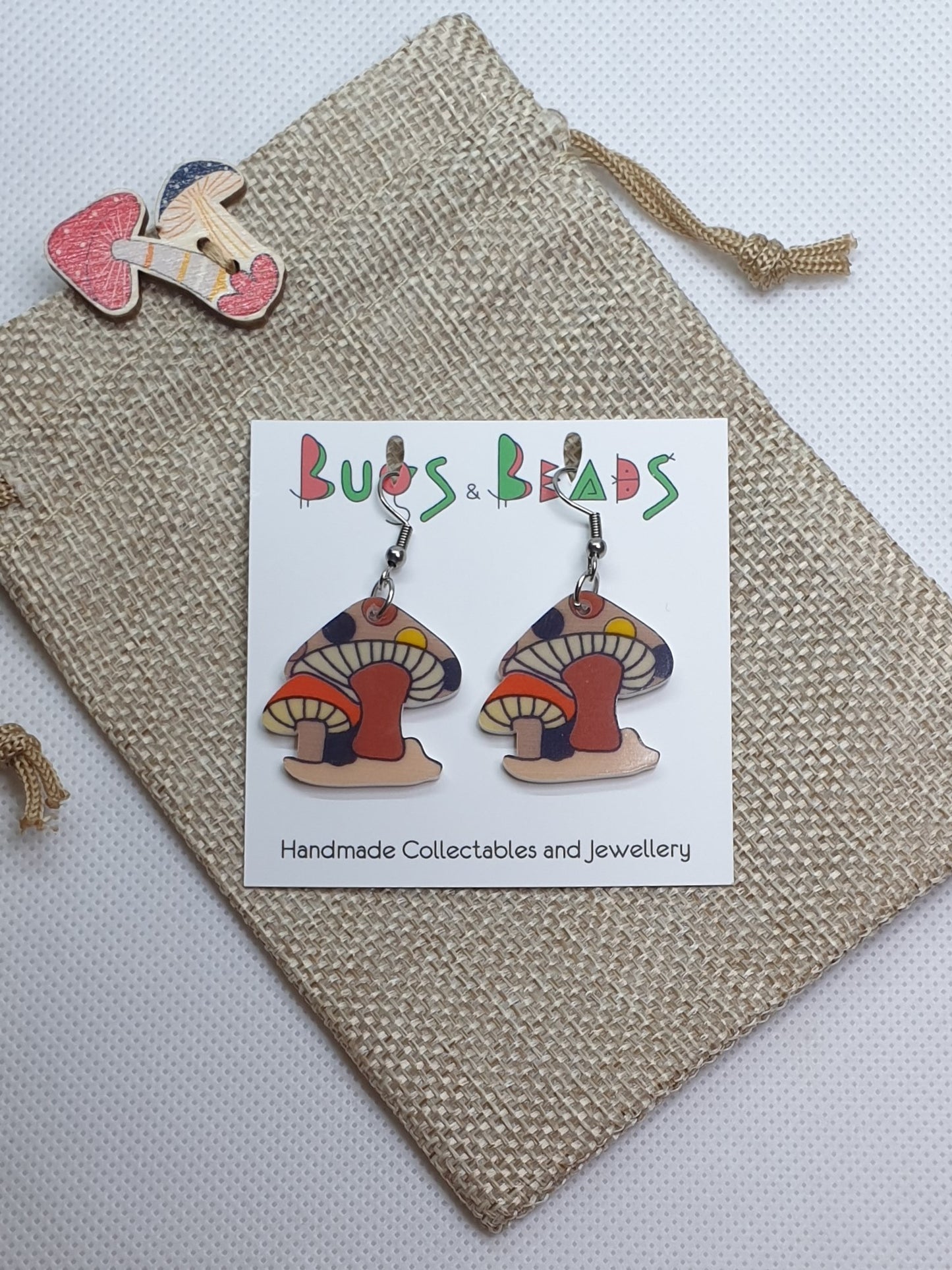 Brown cartoon mushroom earrings