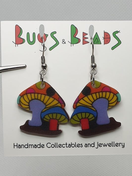 Mixed colour cartoon mushroom earrings