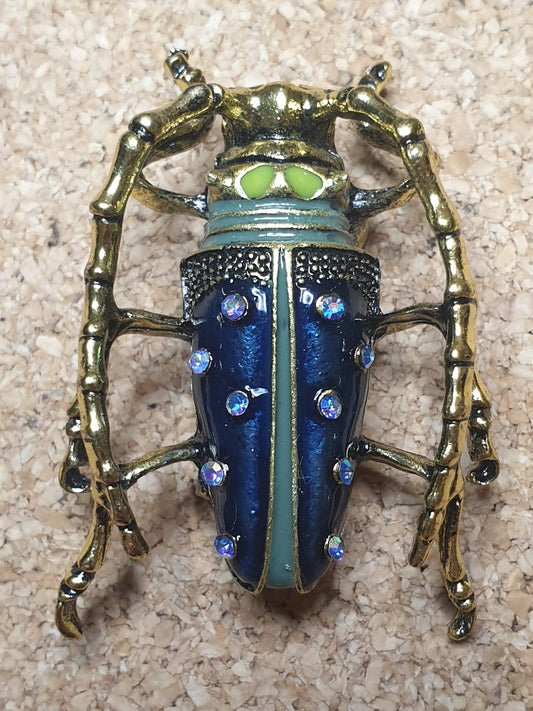 Longhorn Beetle Brooch - Dark Blue