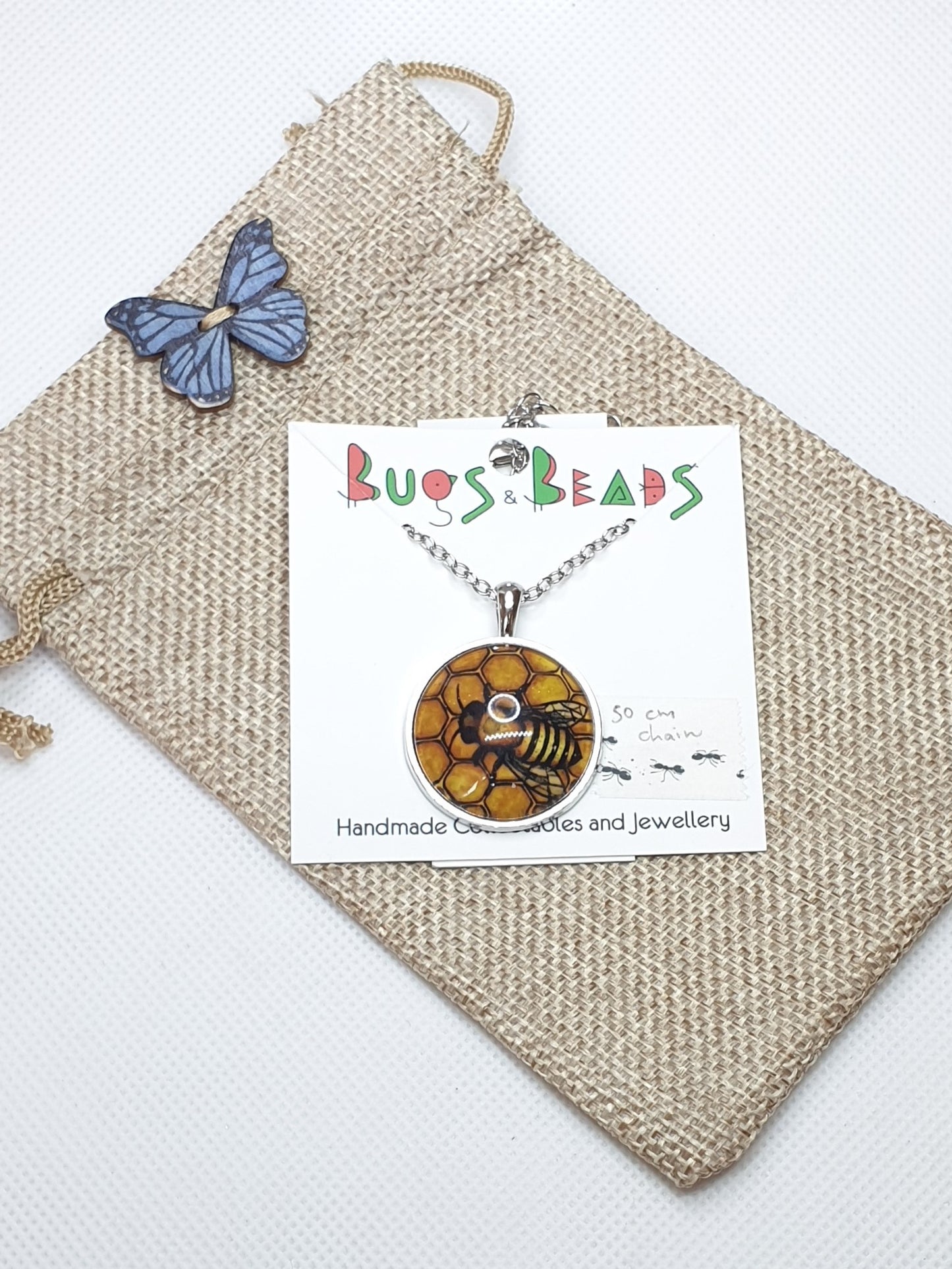 Bee Drawing Necklace - Silver