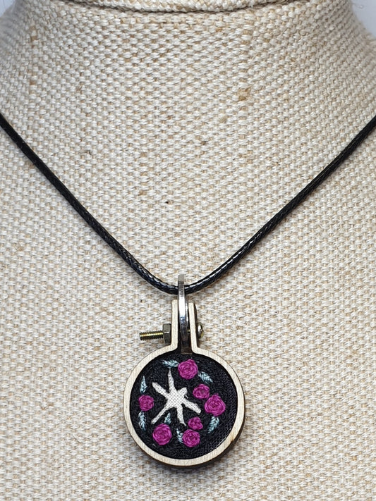 Dragonfly silhouette hand embroidered pendant