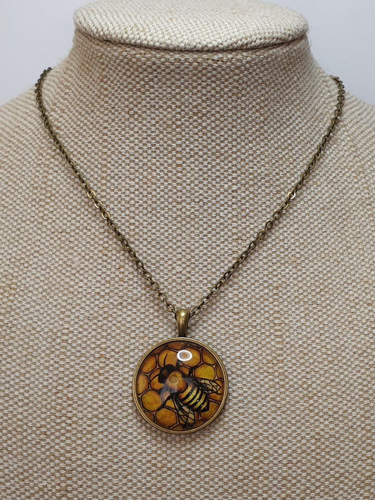 Bee Drawing Necklace - Bronze