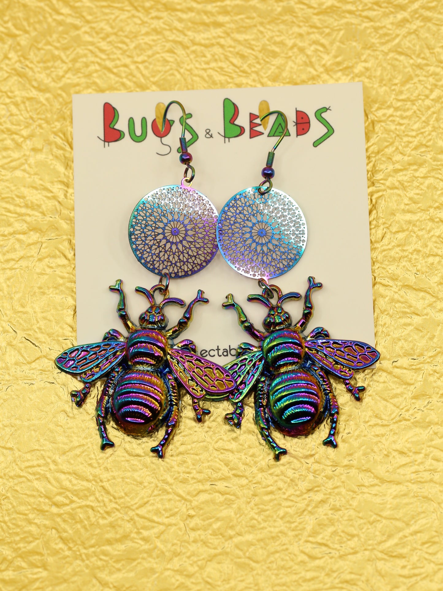 Rainbow nebula bees earrings